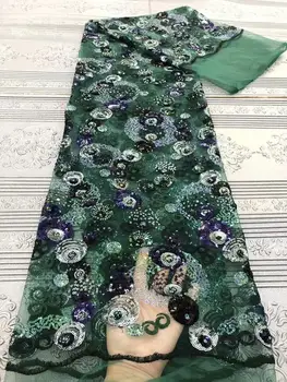 

Latest African Sequins Lace Fabric Embroidery French Mesh Sequins Lace Fabric green Nigerian Tulle Lace For Party