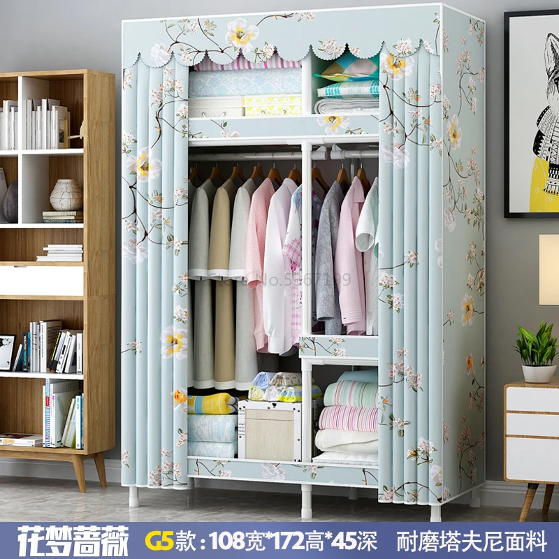 Cloth Wardrobe Steel Tube Coarsening and Reinforcement Single-person Assembly Simple Dormitory Cloth Art Receiving Wardrobe - Цвет: Темно-серый
