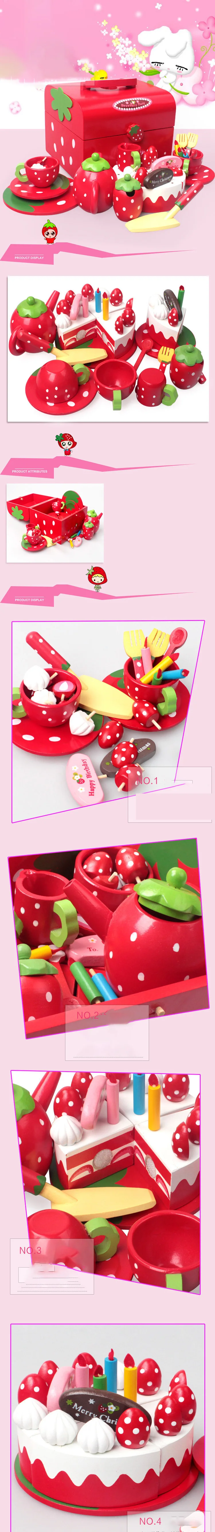 Strawberry Red Simulation Birthday Cake Children's Wooden Toys Children Elated A Birthday Present