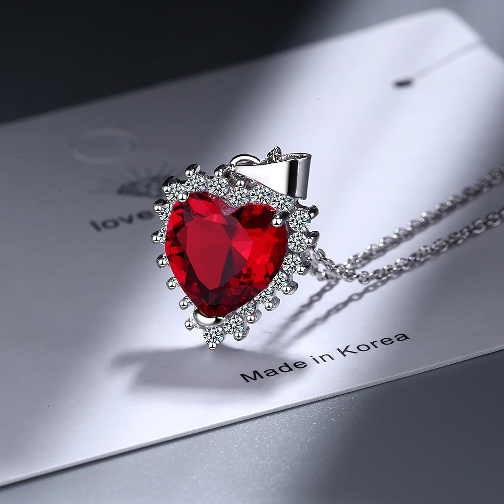 ANENJERY, классическое синее красное ожерелье с подвеской в форме сердца, s для женщин, 925 пробы, серебро, циркон, цепочка, ожерелье, S-N438