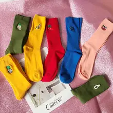 SP&CITY хлопковые цветные женские носки с мультяшными фруктами, хипстерские Женские однотонные носки с вышивкой, с фруктами, вишнями и ананасами, забавные высокие носки для девочек