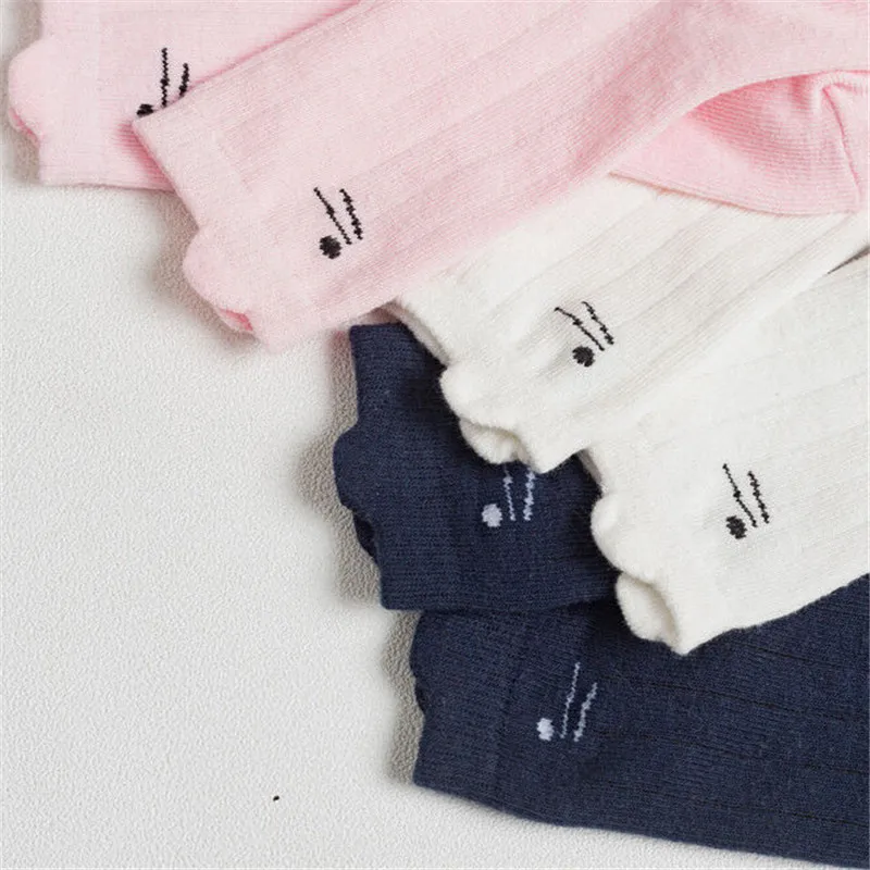 Baby Cartoon Cat Ear Printed Socks Fashion Baby Girl Boy Cotton Sock Newest Toddler Unisex Knee High Pink/White/Navy Socks
