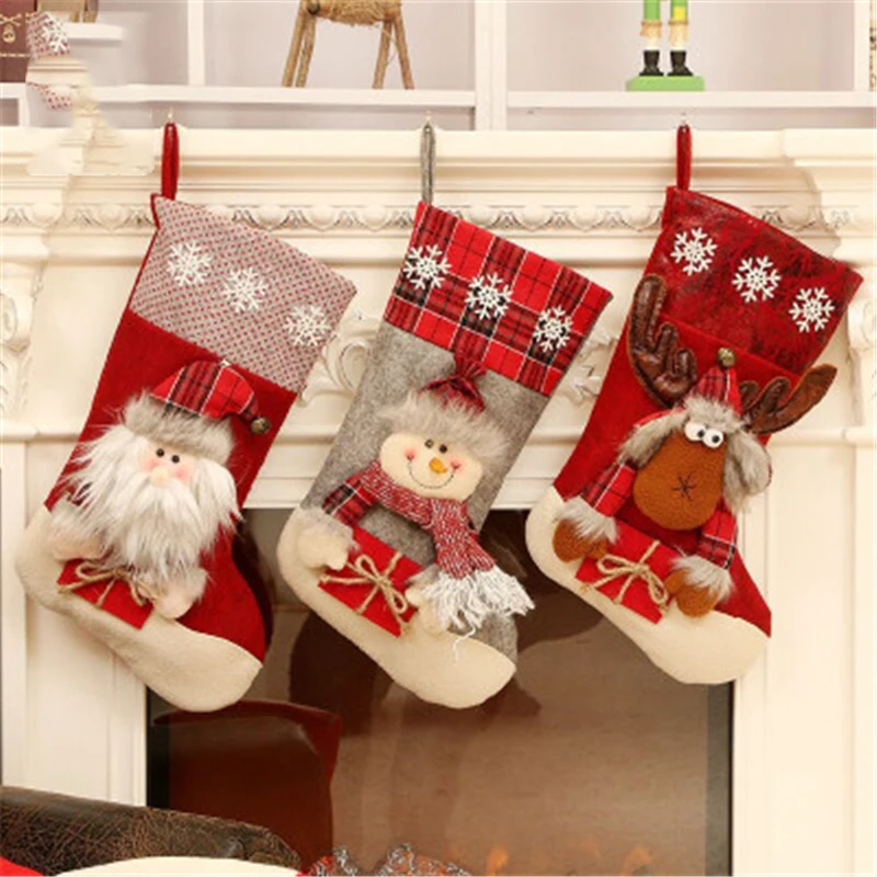 

Christmas Sock Kids Candy Bag Gift Large Socks Xmas Tree Ornament Christmas Stocking Decoration for Home