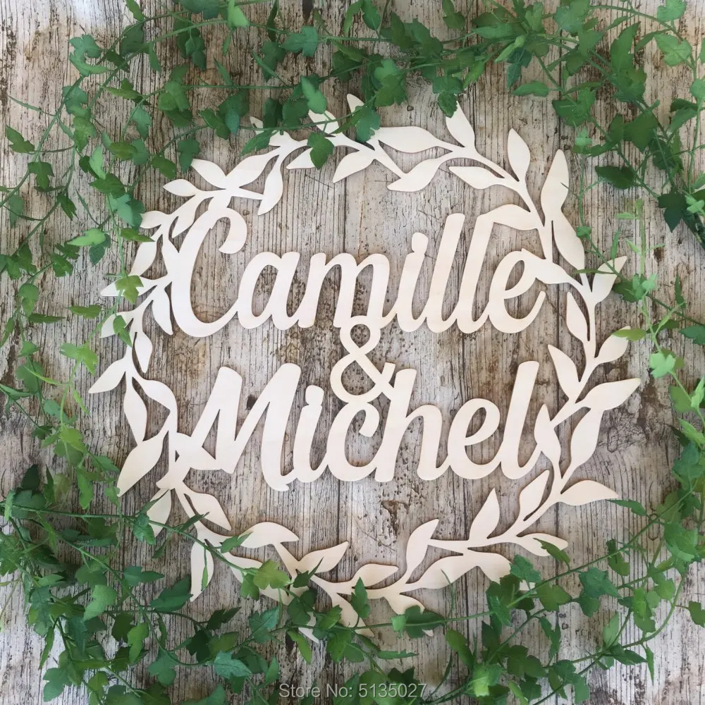

Personalized Wedding Wreath Laser Cut Name Wooden decor,photo prop wall sign ,Reception Decor,wedding sign hoop