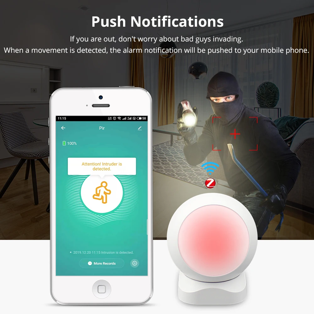 Detecção de Movimento Inteligente sem Fio Detector de Alarme Zemismart Tuya Zigbee Infravermelho Sensor Sistema Segurança Pir - Image 3