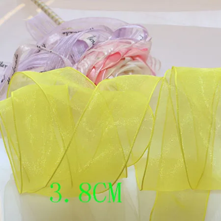 yellow 4 см 5 DIY аксессуары с металлическим краем, Жесткая сетка, лента, фиолетовая Красная Зеленая лента, декоративная подарочная коробка с деревом, упаковка с бантом - Цвет: yellow