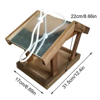 

House Styling Hanging Rope Removable Bird Feeder Clear Glass Window Seed Tray
