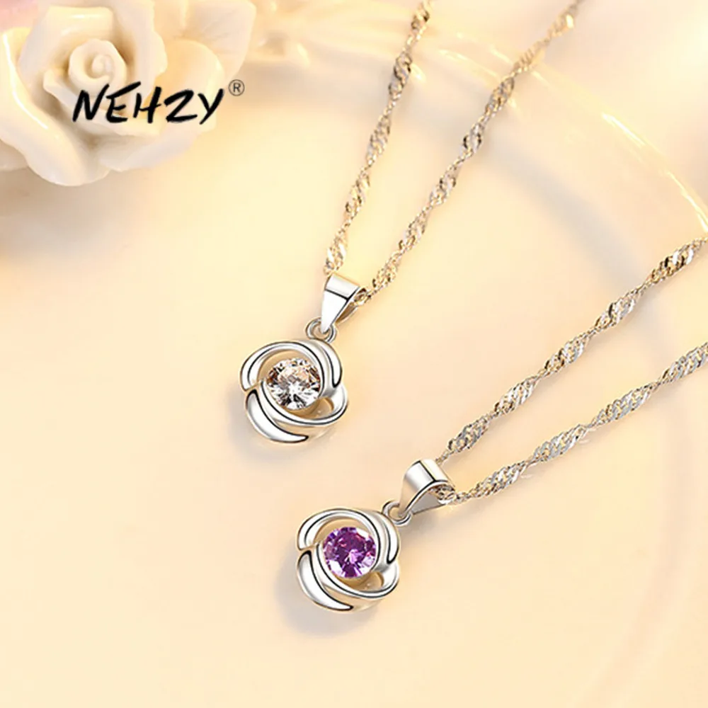 NEHZY argento Sterling 925 nuova donna gioielli di moda zircone di cristallo di alta qualità rotante amore pendente collana lunghezza 45CM