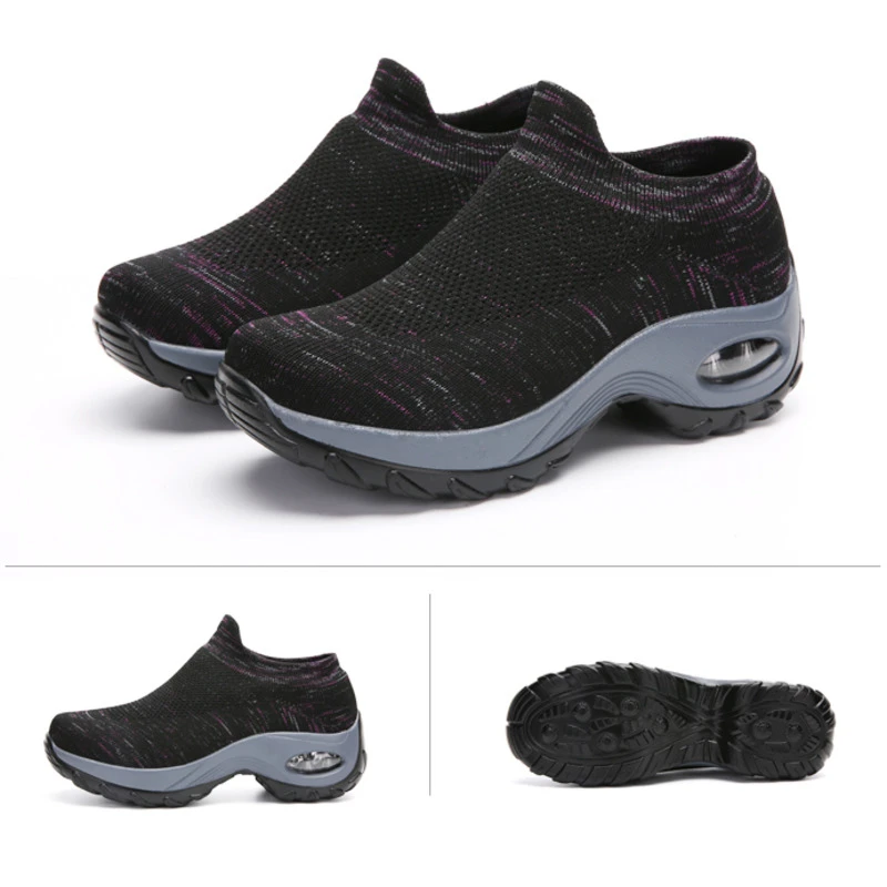 Модные женские теннисные туфли из дышащего сетчатого материала; женские носки без застежки, увеличивающие рост; кроссовки на толстой платформе - Цвет: purple sneaker woman
