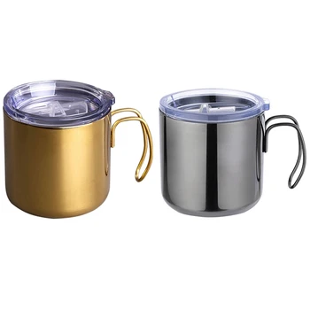 

2x Coffee Cup Double Titanium Anti-Scalding Mug Plating Stainless Steel Color & Titanium Gold