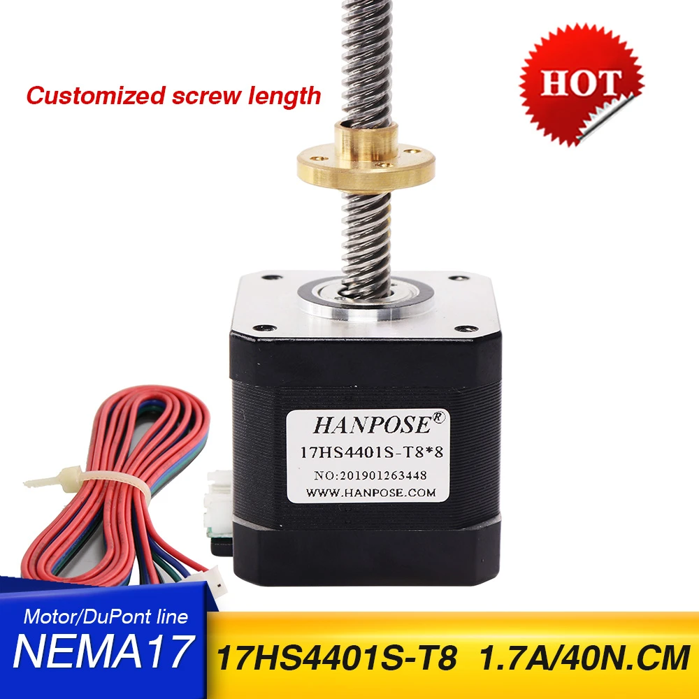 Free Shipping 40mm Nema17 Screw Stepper Motor 17hs4401st8 L300mm With