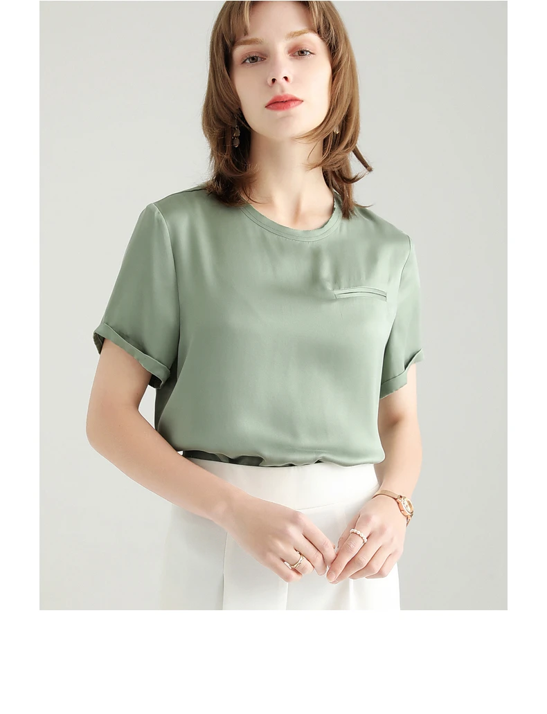 SuyaDream Women Solid T Shirt 100%Silk Satin O Neck Short Sleeves Chic Shirt 2021 Spring Summer White Silk Top SuyaDream Women Solid T Shirt 100%Silk Satin O Neck Short Sleeves Chic Shirt 2021 Spring Summer White Silk Top