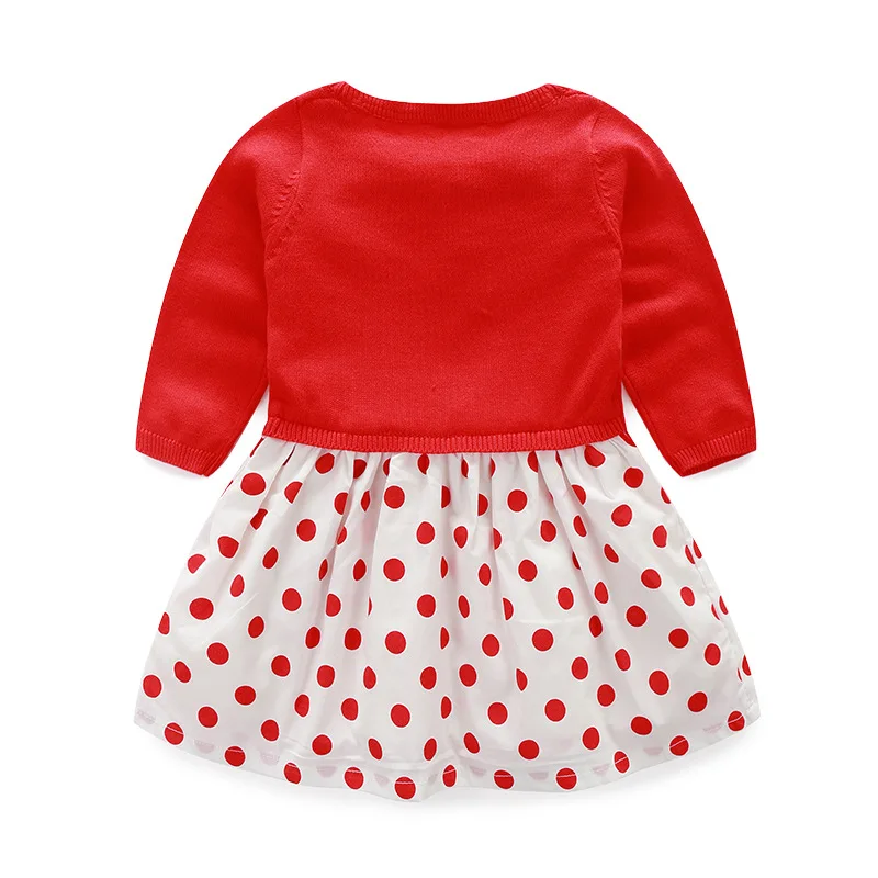 

Childrenswear 2019 Spring And Autumn New Style Girls Dress Long Sleeve Knit Joint Polka Dot Dress Infants Child a Year of Age Pr
