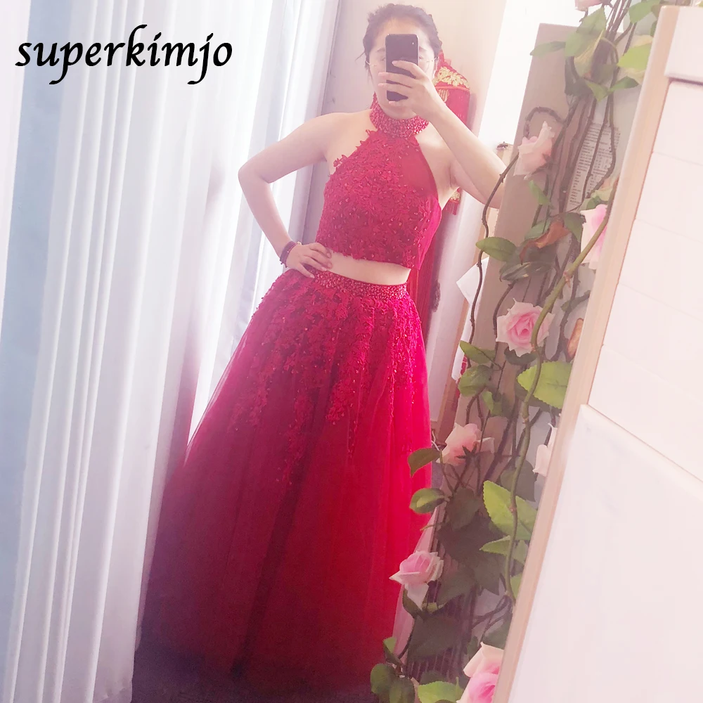 SuperKimJo, 2 предмета, платья для выпускного вечера,, высокая горловина, кружево, Аппликация из бисера, бургундское платье для выпускного вечера, Vestido De Fiesta De Gala