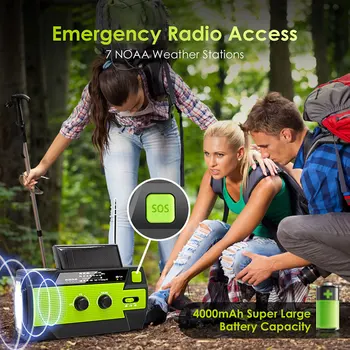 

Hot New NOAA Weather Radio Emergency Solar Hand Crank Self Powered 3AAA Battery Flashlight IPX3 Waterproof 4000mAh Power Bank