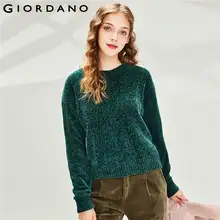 Giordano femmes chandails Chenille col rond épaule tombée Pull 7 aiguille à tricoter Soild mince chaud Pull Femme 05350624