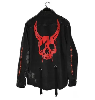

2020 spring and autumn jacket men's loose large size cardigan lapel denim jacket collar skull street street brand men's clothing