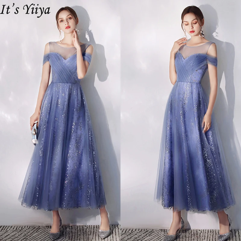 

It's Yiiya Evening Gowns Ruched O-Neck A-Line Plus Size Evening Dress 2020 Short Sleeve Illusion Tulle Robe De Soiree LF181
