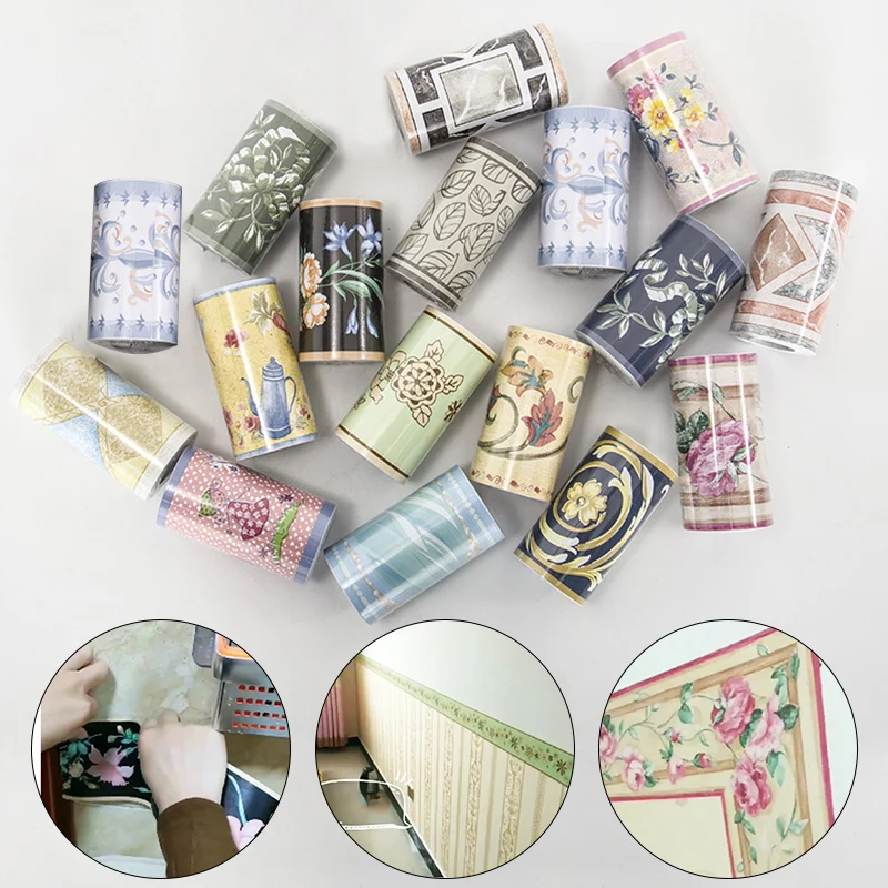 Self-adhesive waterproof 3D wall sticker kitchen bathroom skirting waist line wallpaper border removable sticker decoration