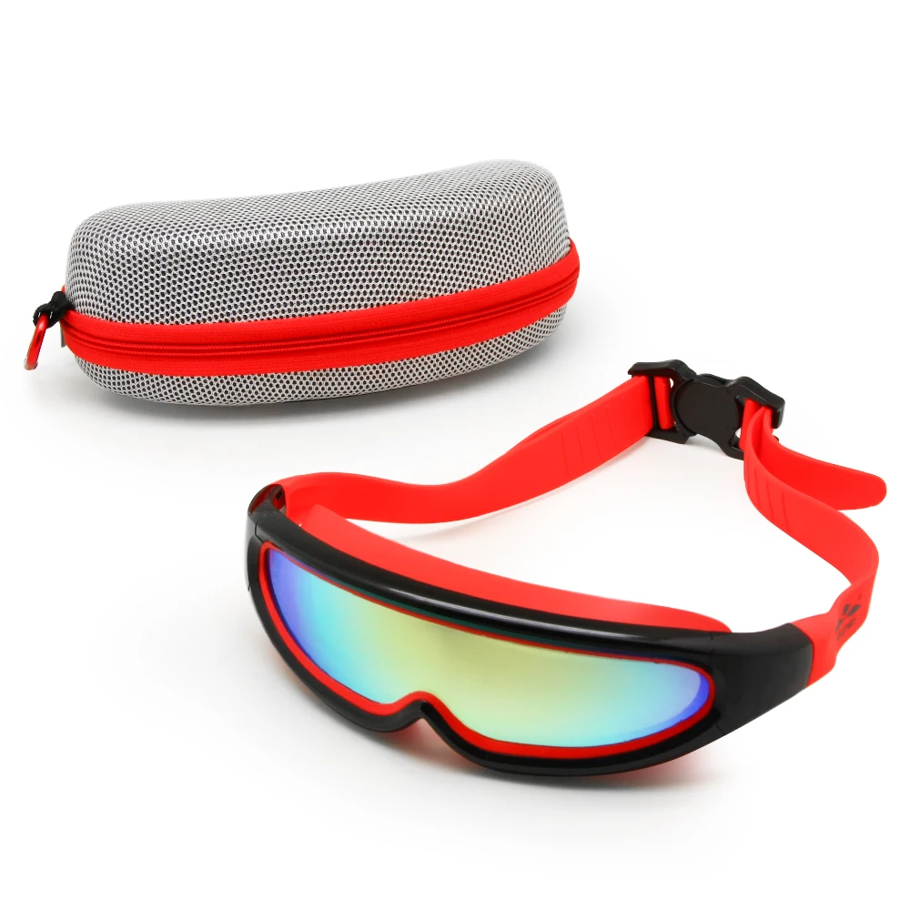 One-Piece Swimming Goggles Mirror-Coated Anti-fog with Hard Case, Adult's Snorkelling Mask Diving Glasses