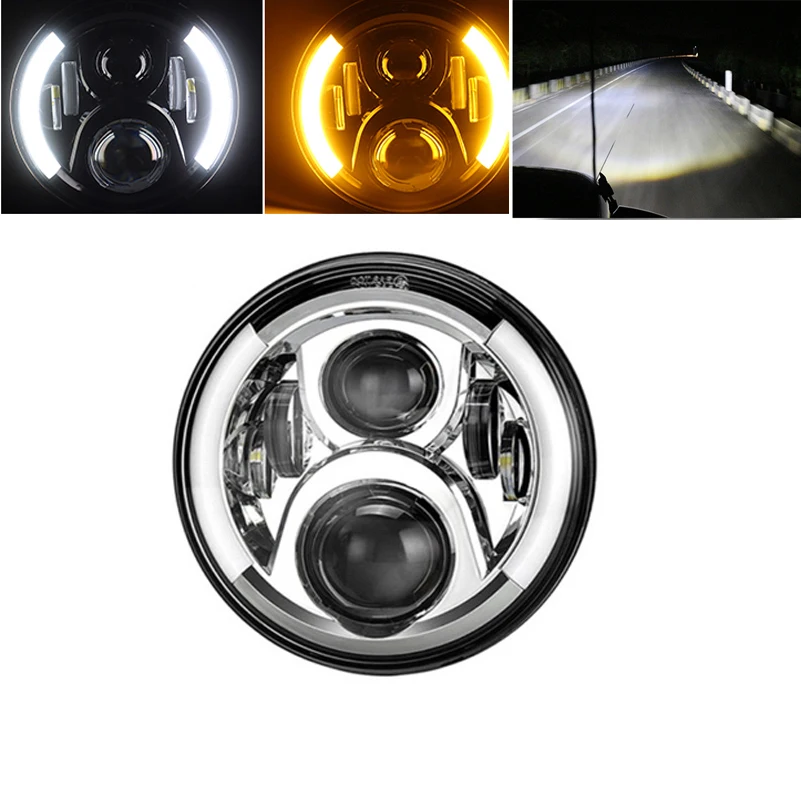 7 ''светодиодный головной светильник для мотоцикла H4 Phare Farol Moto лампа для Harley светильник Electra Glide Softail Fat Boy Touring 4,5 дюймов противотуманный светильник s - Цвет: chrome 60W side halo