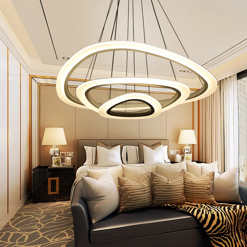 светодиодная потолочная люстра для столовой гостиной кольца белый кофе цвет