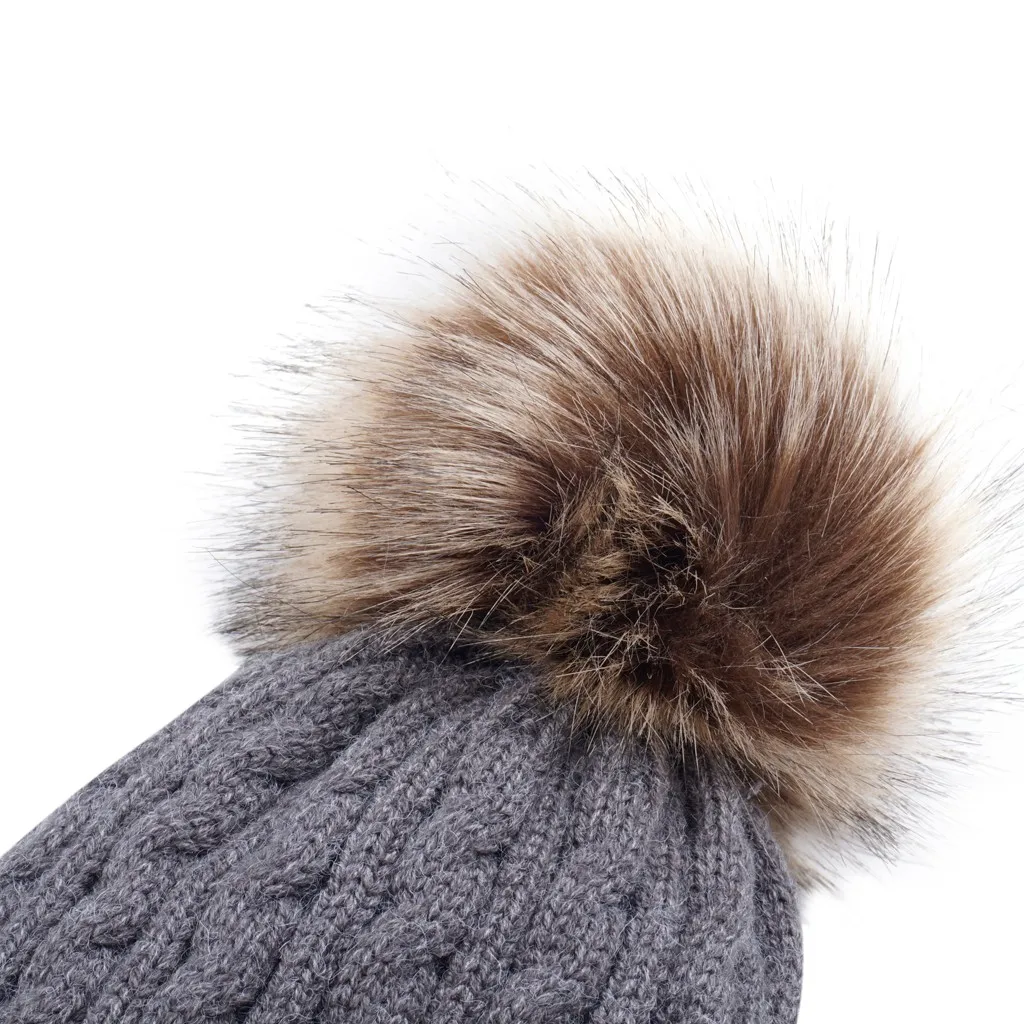 Зимние шапки для женщин вязаная шапочка шапки детские теплые шерстяные меховые шапки бини с помпоном простые# p3