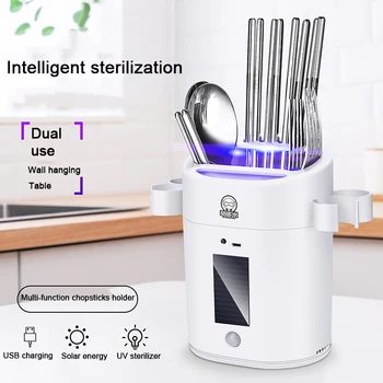 

Smart UV Sterilizer Chopsticks Holder Solar Panel Charging Antibacterial Lamp Chopstick Storage Kitchen Accessories Organizer