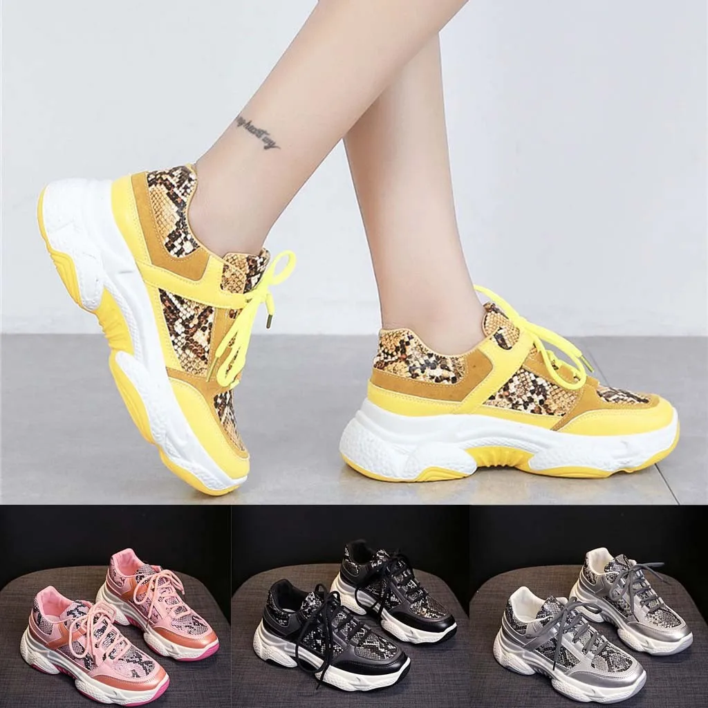 Модные женские повседневные туфли на шнуровке с узором змеиная кожа мягкой