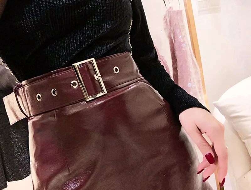 TWOTWINSTYLE женские юбки из искусственной кожи в стиле пэтчворк, с оборками, с высокой талией, с поясом, нестандартная юбка русалки, Женская мода