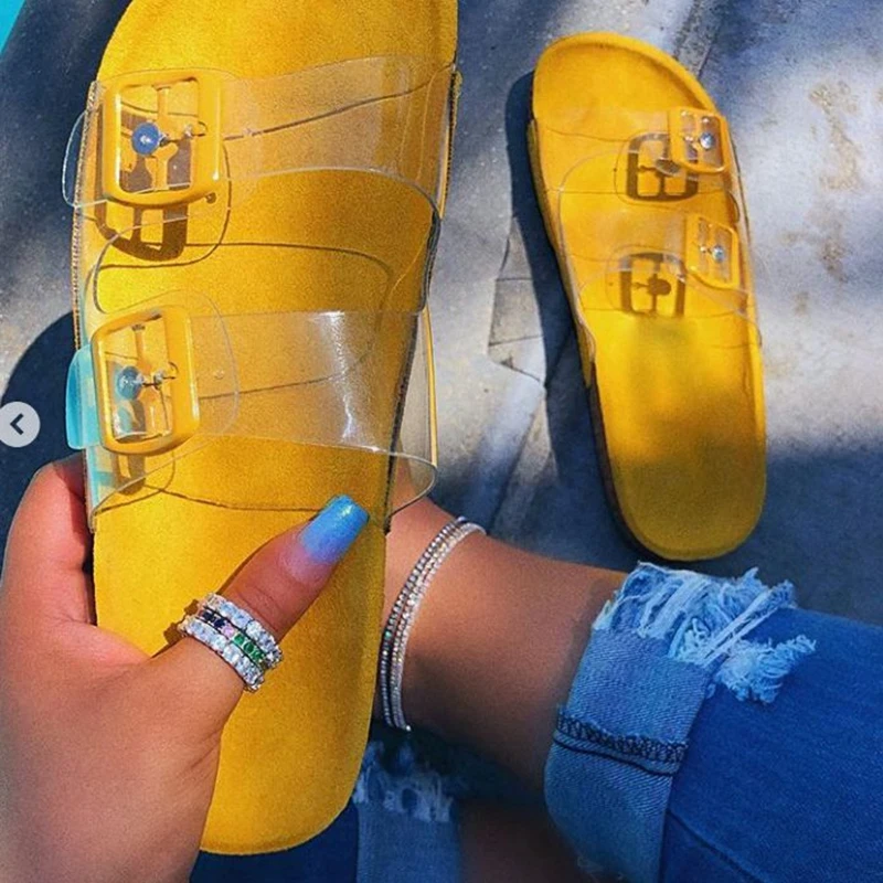 

JODIMITTY Transparent Jelly Candy Color Female Beach Slippers Women EVA Sexy Flat Sandals Soles Roman Style Women's Buckle