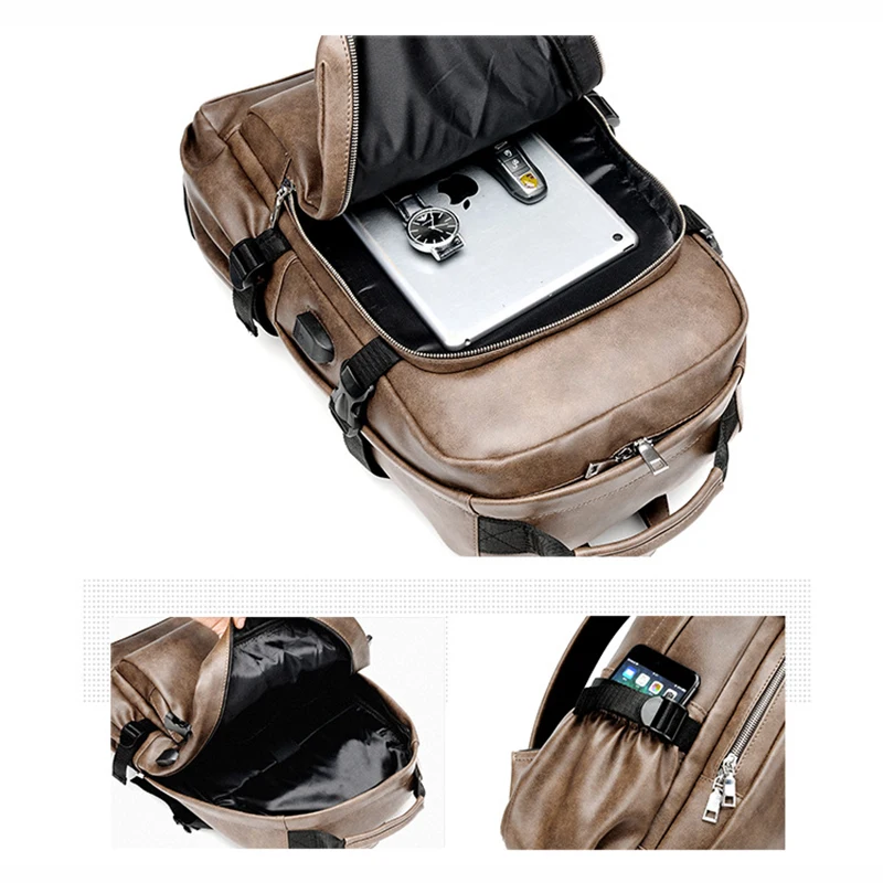 Модный мужской рюкзак для путешествий из искусственной кожи, водонепроницаемый 14 дюймовый рюкзак для ноутбука, мужской рюкзак большой вместимости, Женская Повседневная сумка