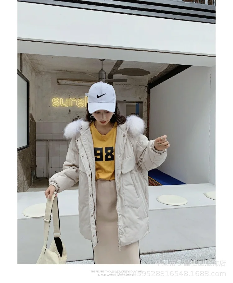 Off Season Plus-sized down Jacket Women's Mid-length New Style Fat Mm 200 Embroidered Large Fur Collar Thick Coat