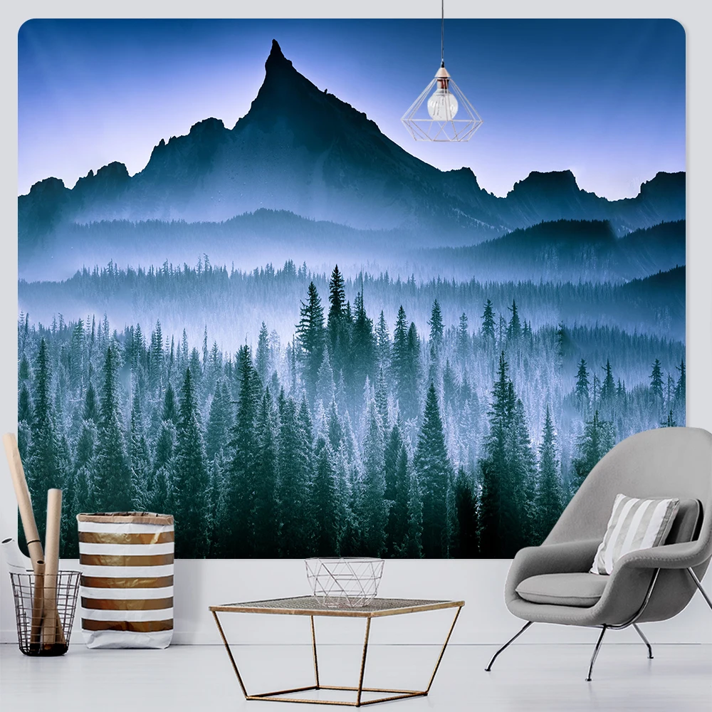 

Nordic mountains misty forest home decoration large size tapestry hippie wall hanging bohemian decoration yoga mat sheet
