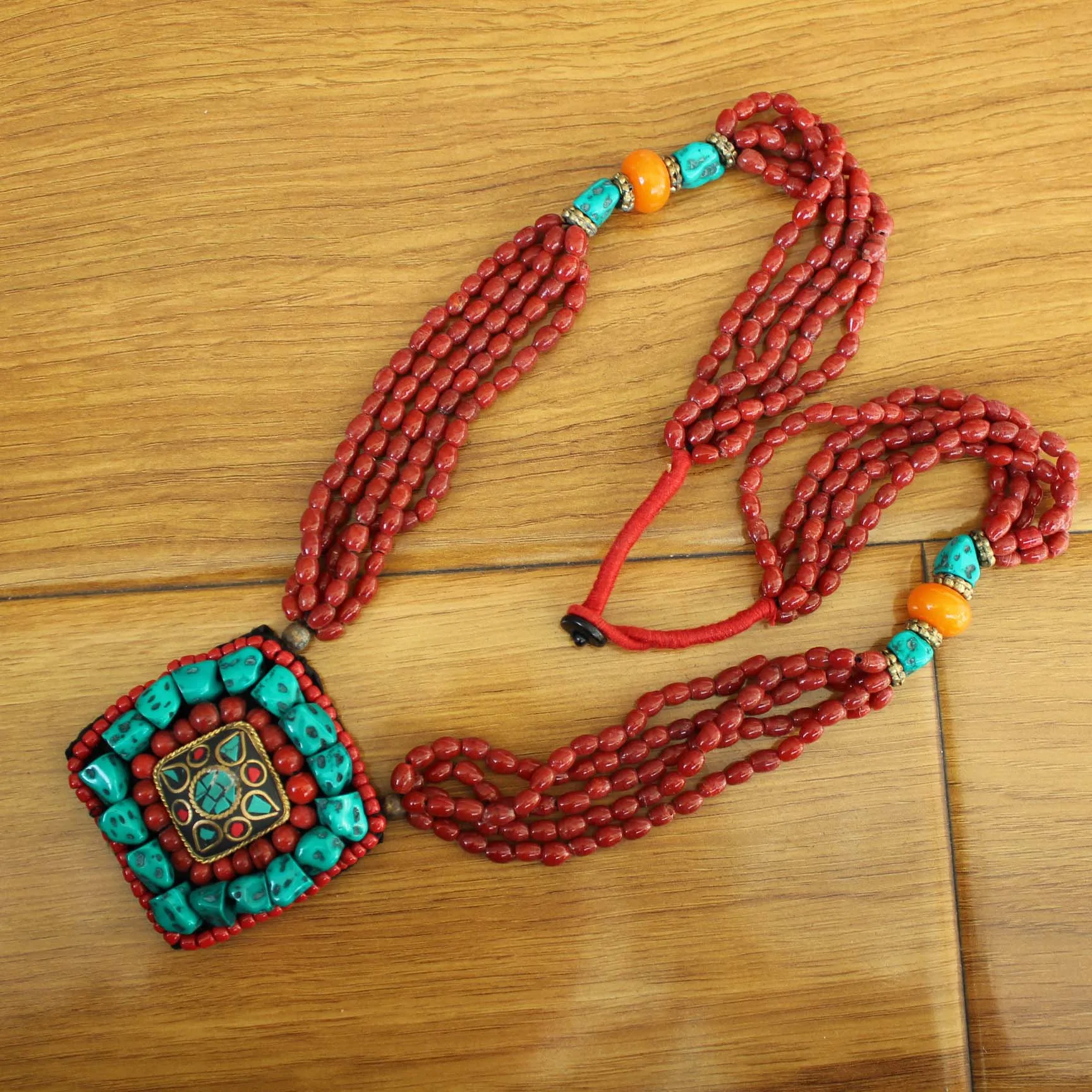 NK218 этнический Тибетский длинный цветок кулон ожерелье ручной работы бирюза бисерное ожерелье Богемия ювелирные изделия в непальском стиле
