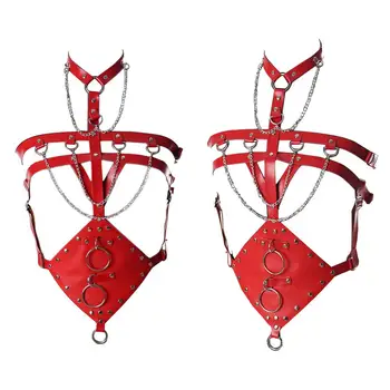 

Gothic Leather Harness Lingerie Cage Top Chest Chain Punk Waist Belt Body Bondage Bra Triangle Frame Festival Party Rave Women