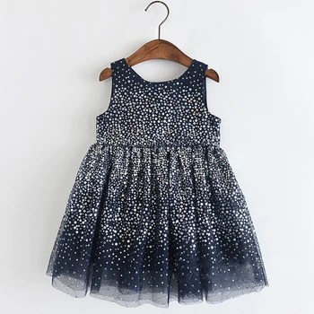 

Girls Dresses Sequins Summer Baby Girls Dresses Mesh Sleeveless Children Wear Girls Sweet Star Sequins Princess party Puff Dress