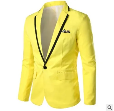 Men Casual Solid Slim Fit Blazer Mens Wedding Dress Coat Plus Size 5XL Autumn Fashion Social Business Male Suit Jacket - Цвет: yellow