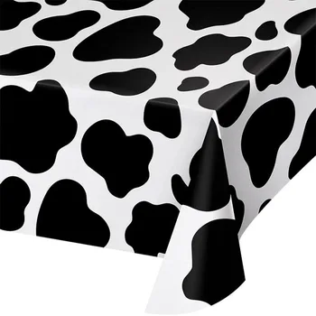 

130x220cm Baby Shower Decoration Cow Pattern PVC Tablecloth Black White Cows Theme Disposable Party Supplies Table Cover