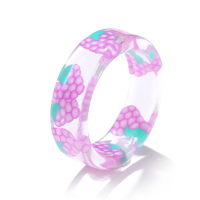 Korean Colorful Fashion Resin Fruit Ring Acrylic Geometric Round Rings for Women Beach Party Wedding Jewelry Anillos