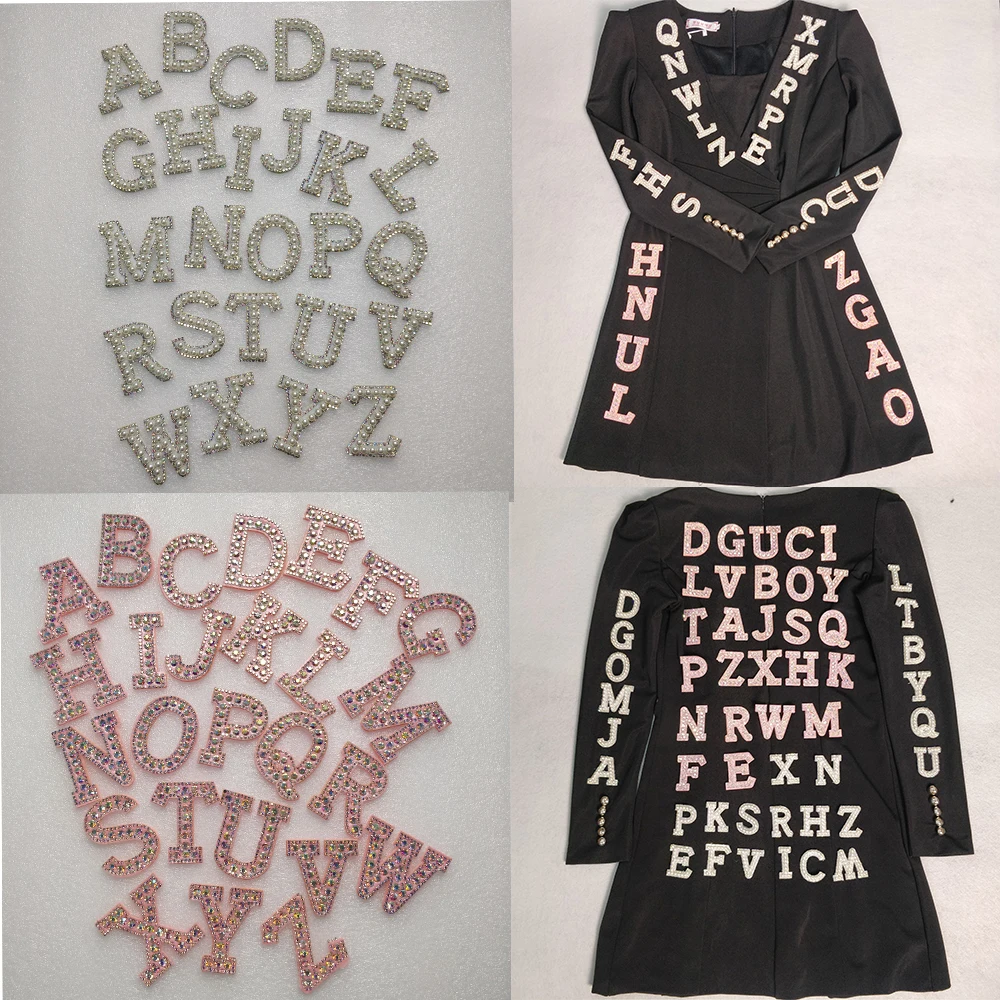 A To Z Pearl Rhinestone English Alphabet Sew On Patches Letters