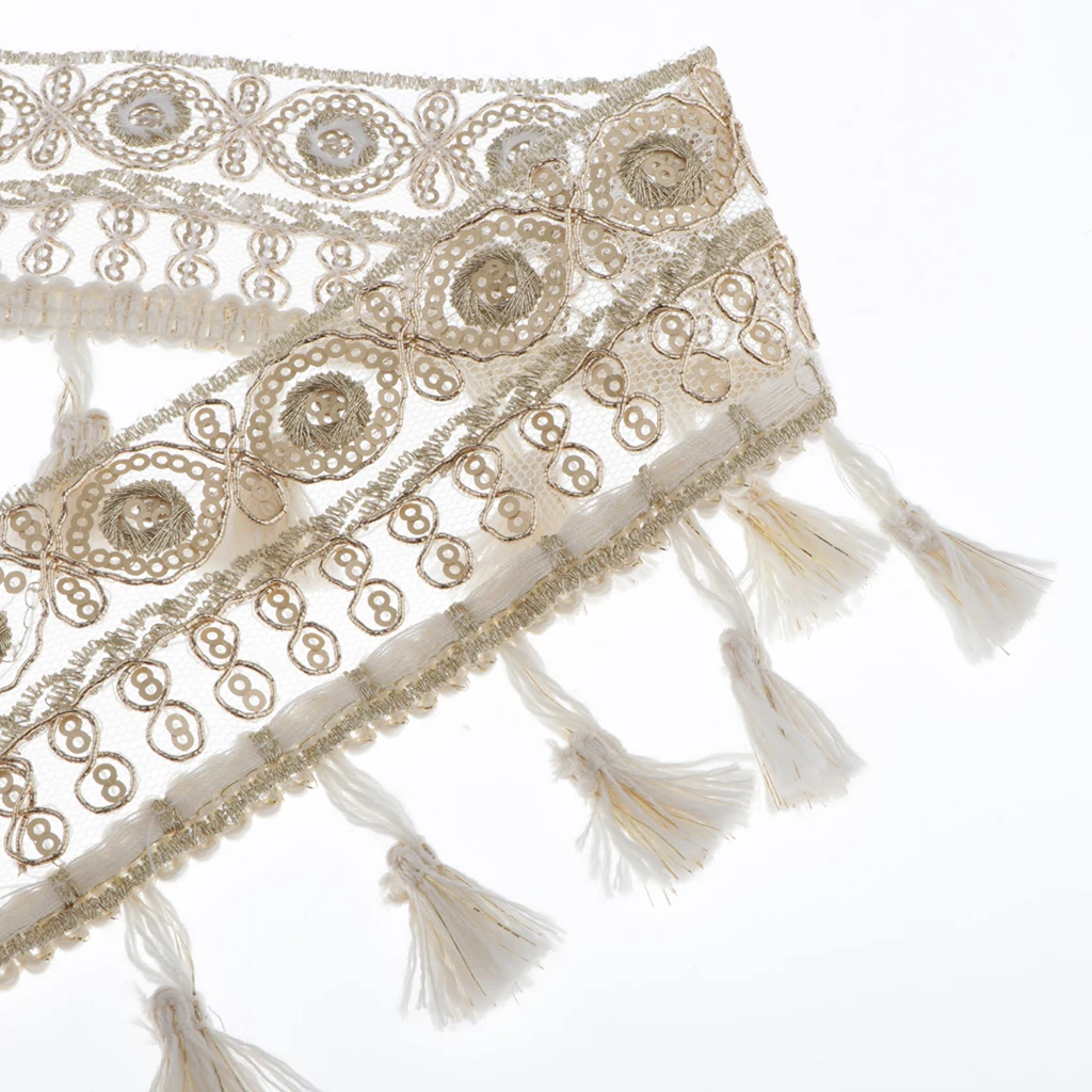 1 Yard Tassels Sequins Ribbon Band 5cm Wide Lace Sewing Trim for DIY Craft Decor