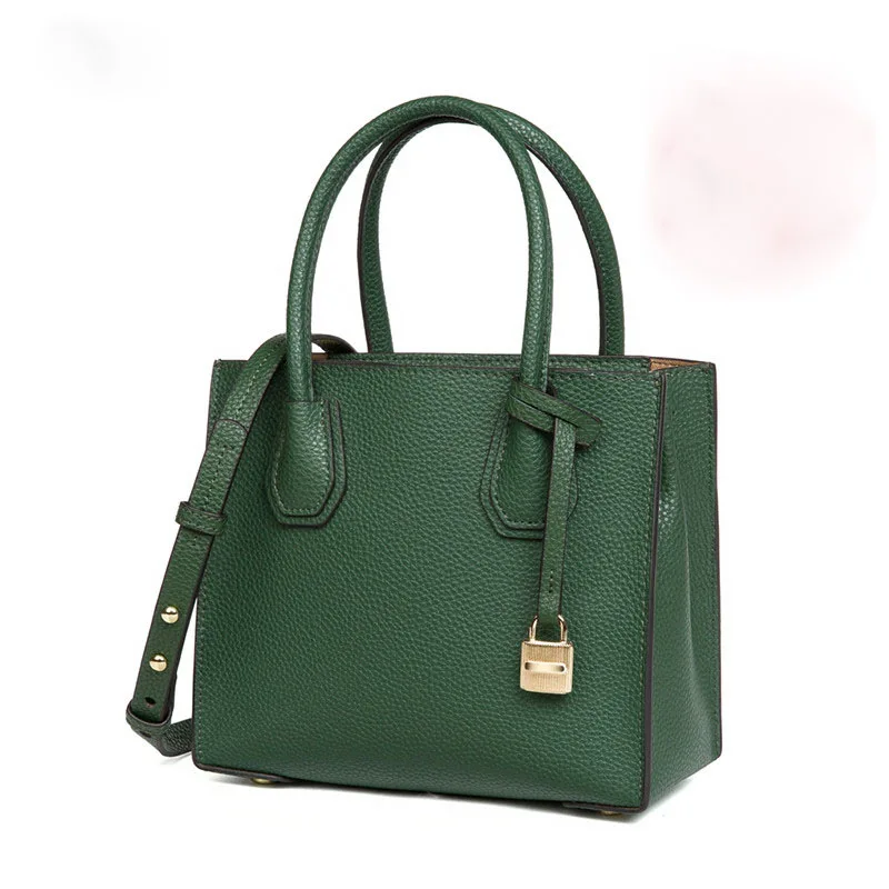 

71125-D New Tote Top Layer Cowhide Leather Handbag Women's Lock Head Portable Single Shoulder Messenger Bag