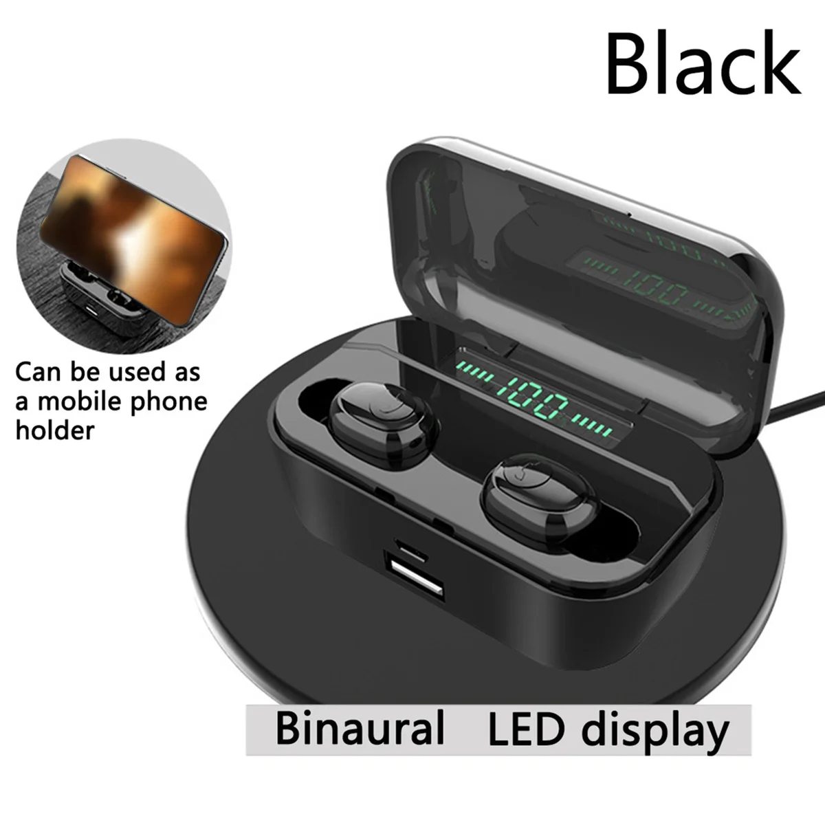 black B TWS 5,0 беспроводные Bluetooth наушники стерео гарнитура IPX7 Водонепроницаемая гарнитура 3500 мАч светодиодный внешний аккумулятор зарядное устройство для Xiaomi iphone - Цвет: black B