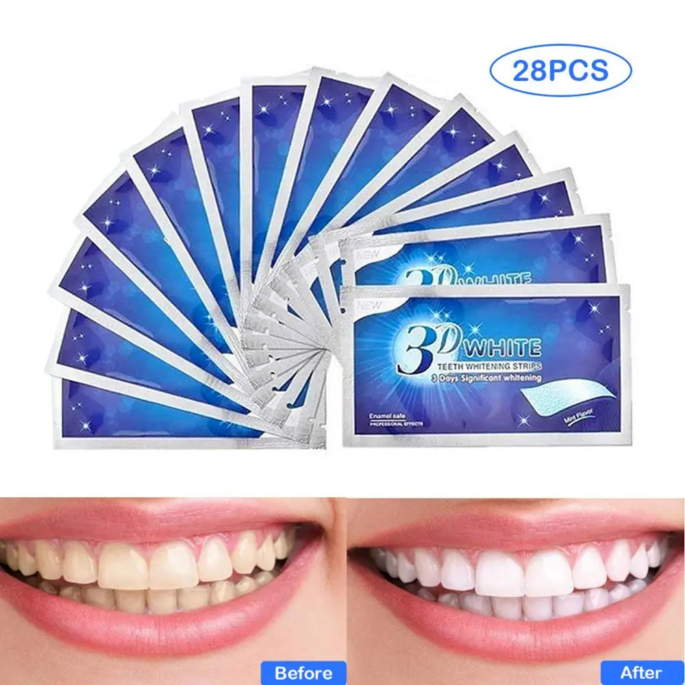 

28 Pcs/Box 3D White Gel Teeth Whitening Strips Oral Hygiene Care Double Elastic Teeth Strips Whitening Dental Bleaching Tools