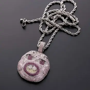 

Pink AAA Cubic Zirconia Bling Ice Out Baby Face Personality Pendants Necklace for Women Men Hip Hop Rapper Jewelry Drop Shipping