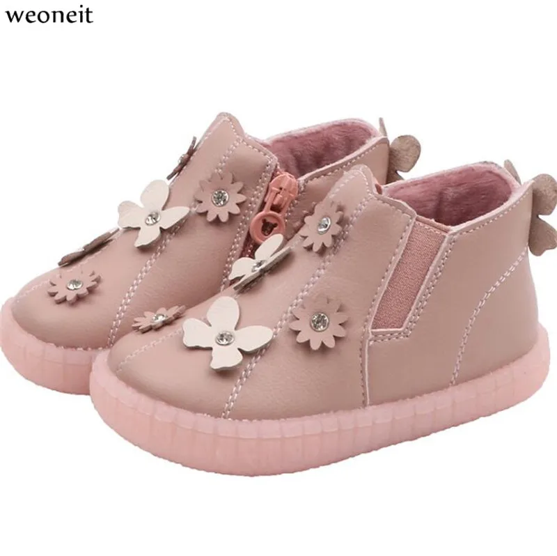 Weoneit/зимняя повседневная обувь принцессы из хлопка для маленьких девочек кожаная