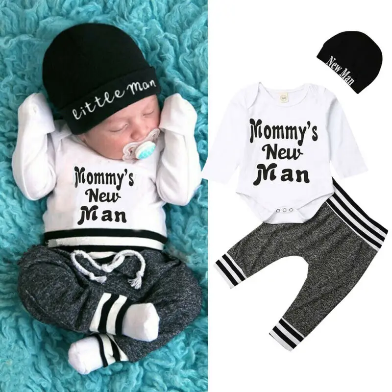 0 18months Newborn Outfits Baby Boys Clothes Sets Letter Bodysuit Gray