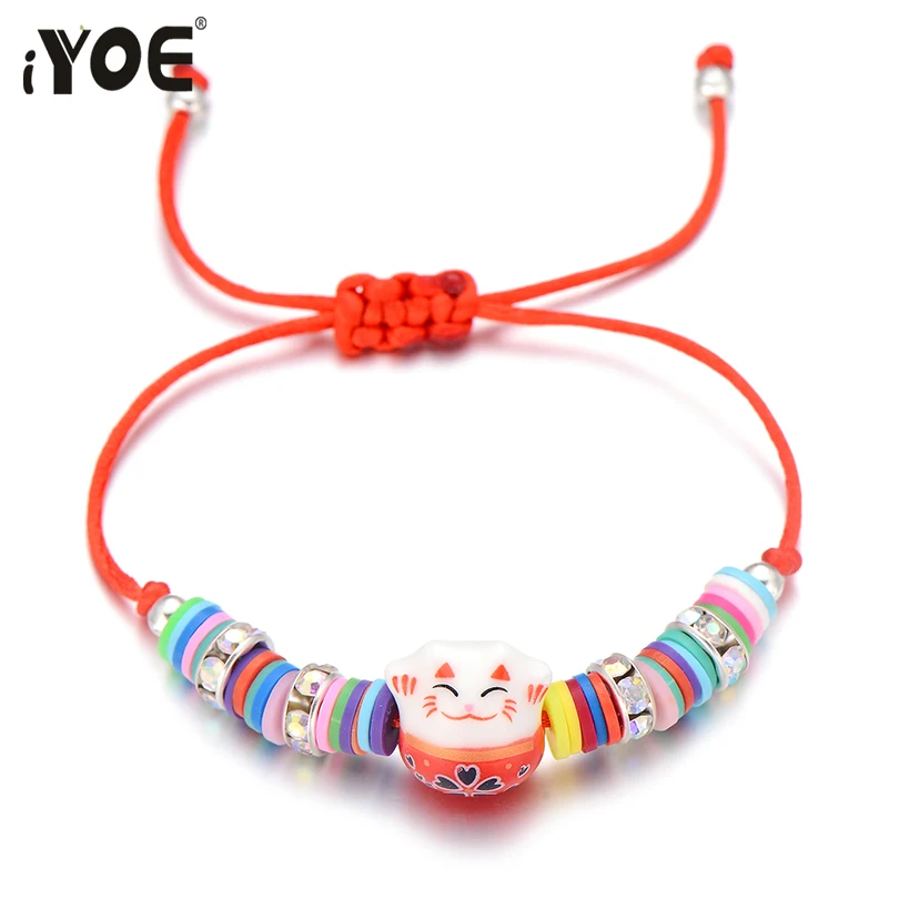 Детские браслеты IYOE Red Lucky Cat мягкие керамические ручной работы для мальчиков и