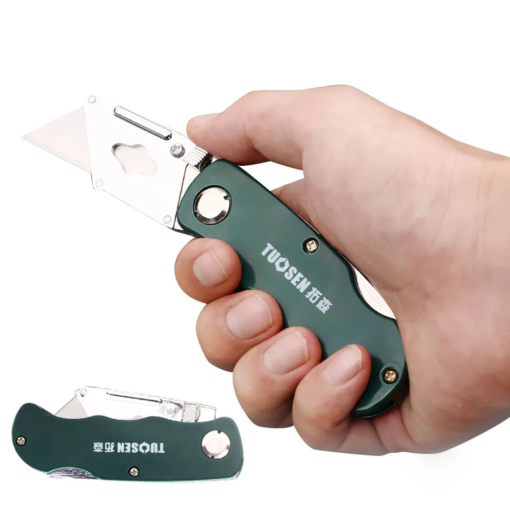 цена Stainless Steel Folding Utility Knife Woodworking Outdoor Camping Multifunctional High-Carbon Steel Wallpaper Cutting W/5 Blades